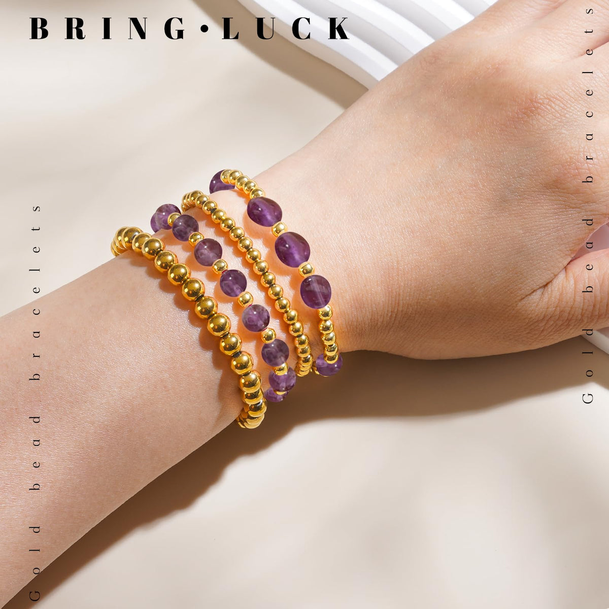 MORIANCE Amethyst Bracelet for Women Amethyst Crystal Bracelet Amethyst Jewelry Gold Bracelets for Women Stack Gold Bead Bracelets Purple Beaded Crystal Gemstone Bracelet for Women