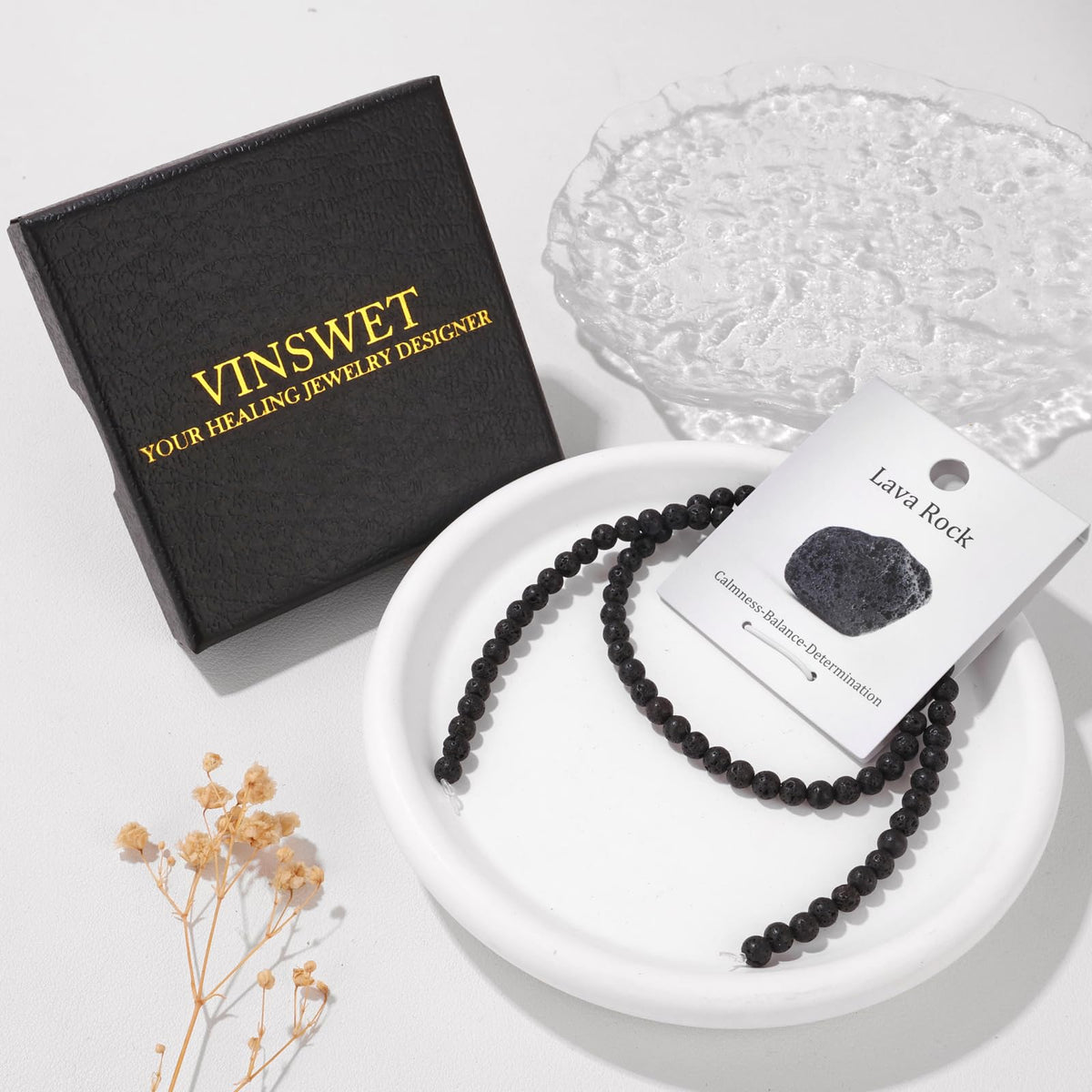 Vinswet 60pcs 6mm Lava Rock Natural Stone Beads Round Genuine Real Stone Beading Loose Gemstones DIY Smooth Bead for Bracelet Necklace Earrings Jewelry Making