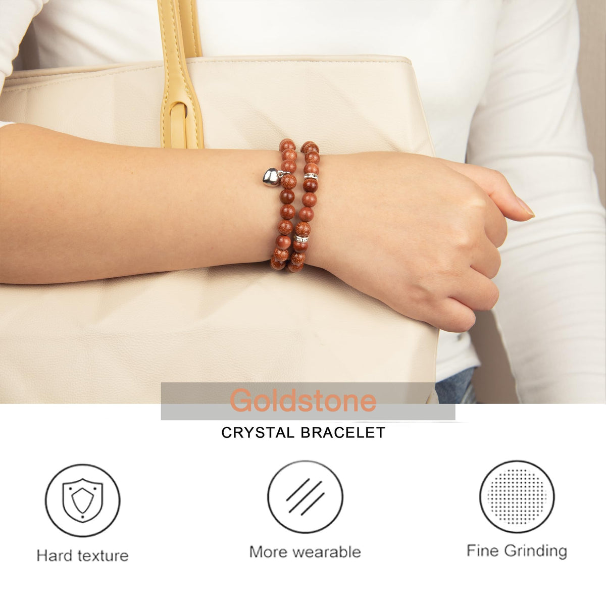 Healing Bracelets for Women - Goldstone Bracelet - Healing Prayers Crystal Bracelet, 8mm Natural Stone Stress Relief Yoga Beads Get Well Soon Gifts