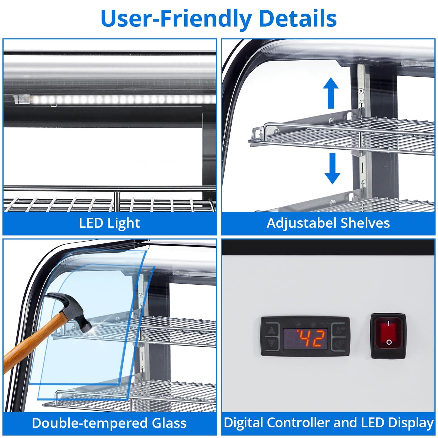Refrigerated Display Case Countertop 4.2 Cu. Ft Commercial Display Refrigerator, Pastry Refrigerator w/LED Light Air-cooling Automatic Defrost Rear Sliding Door for Cafe Restaurant Countertop/Floor