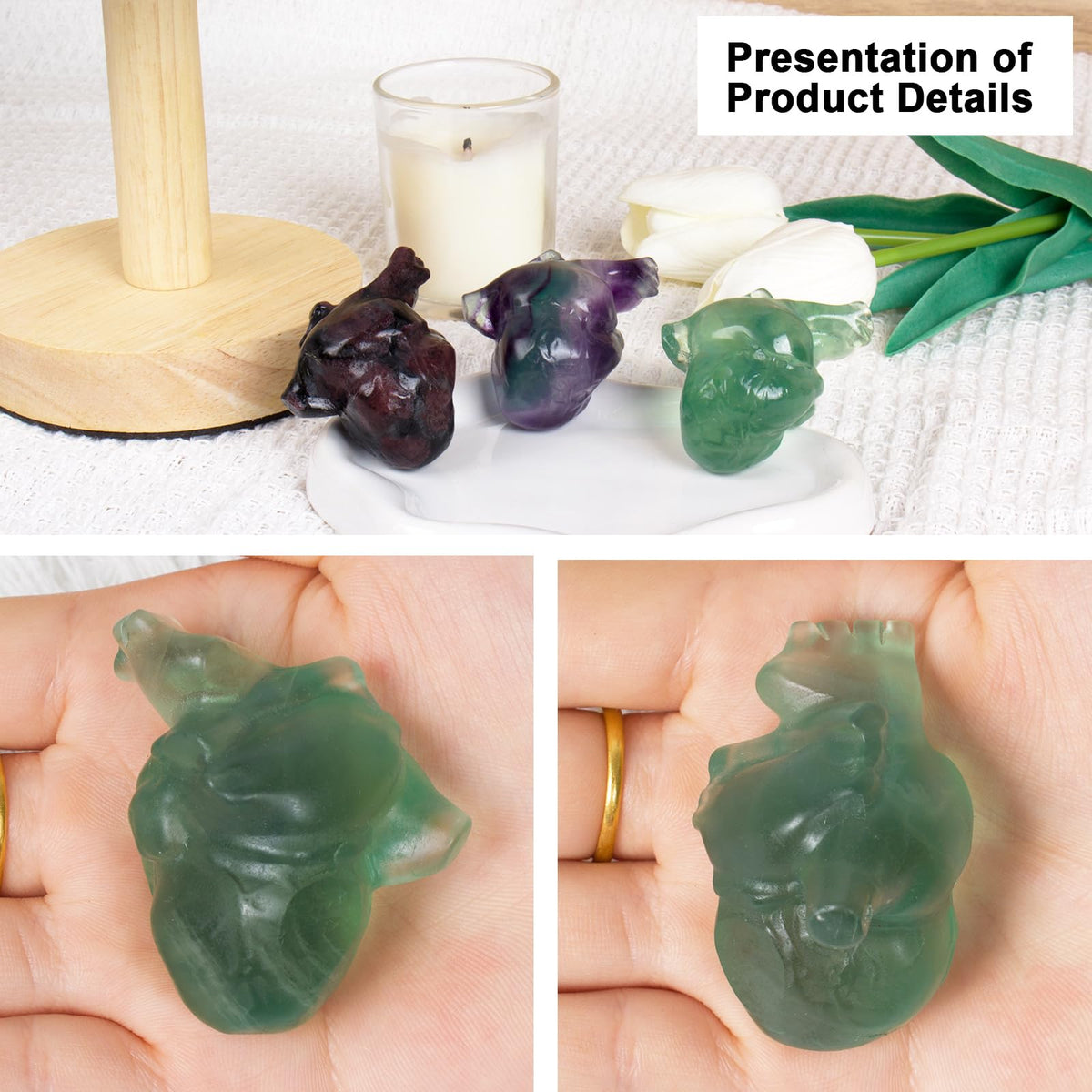 QLRSUXN Fluorite Heart Crystal Figurines, 2.1 Inch Crystal Heart Love Statue for Home Decor, Meditation and Stress Relief, Hand Carved Natural Healing Stone Cardiac Sculpture Spiritual Gift for Women