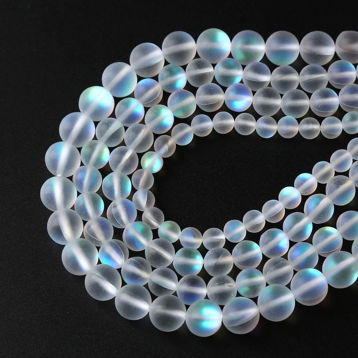 8MM 45PCS Natural Mystic Aura Quartz Beads Frosted Matte White Rainbow Round Loose Beads Jewelry Making DIY Bracelet