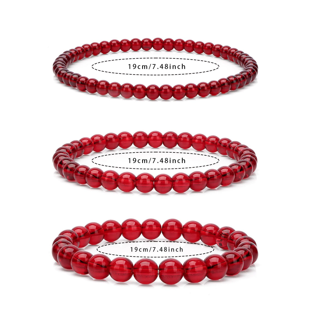 Risyfjew 4MM Handmade Garnet Natural Gemstone Stretch Elastic Bracelet,PE Film Anti-oxidation Packaging Natural Stone Crystal Healing Power Energy Gifts for Adult