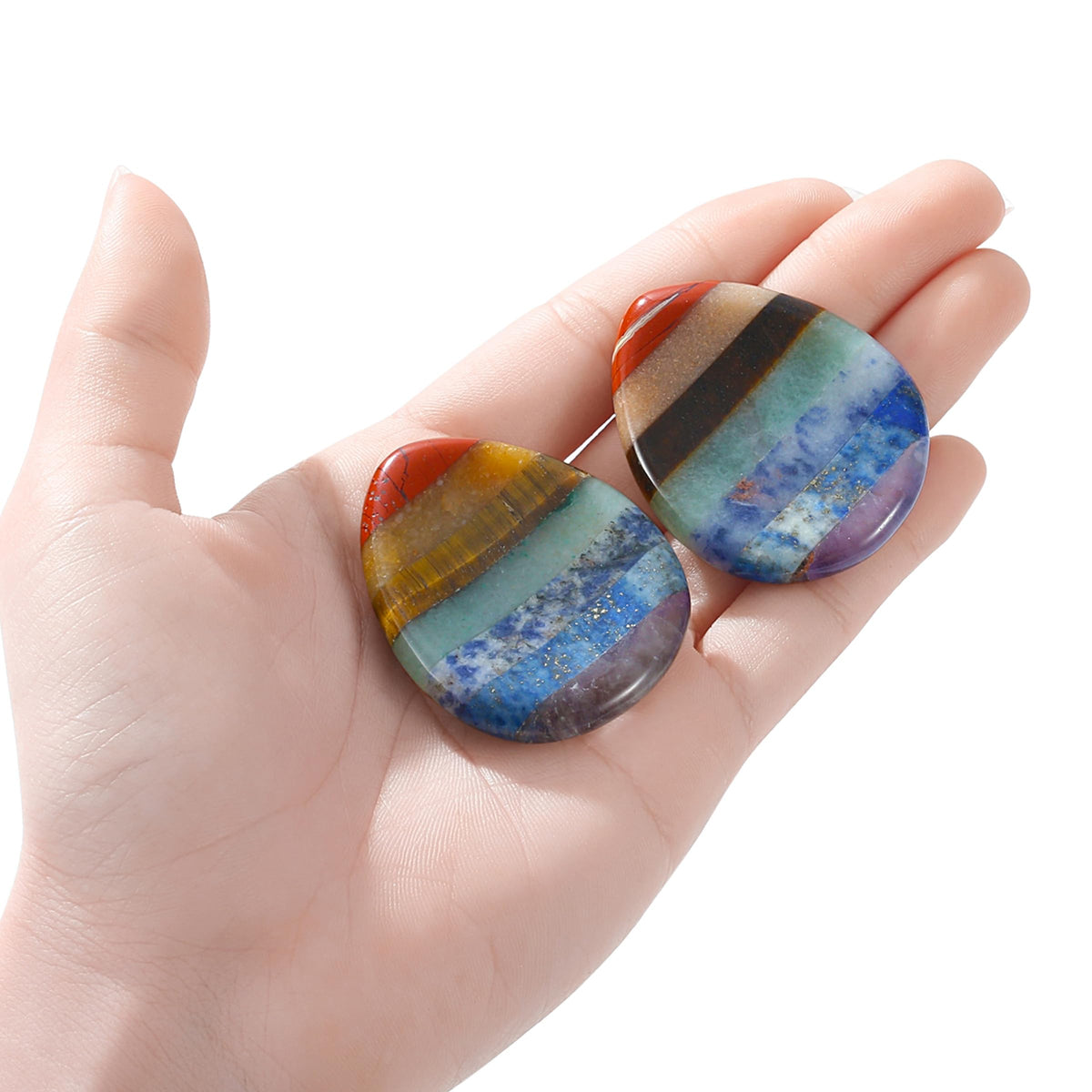 NUKAYAI Thumb Worry Stone for Anxiety 7Chakra Teardorp Crystals Healing Stones Meditation Accessories Calm Mental Health Gifts Real Natural Hand Carved Spiritual Decor Anxiety Depression Relief Items