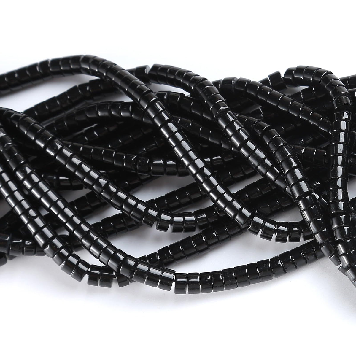 150pcs 2x4mm Natural Black Agates Stone Tube Shape Beads Loose Flat Round Cylinder Flat Spacer Green Stone Beads for Bracelet Earrings Jewelry Making