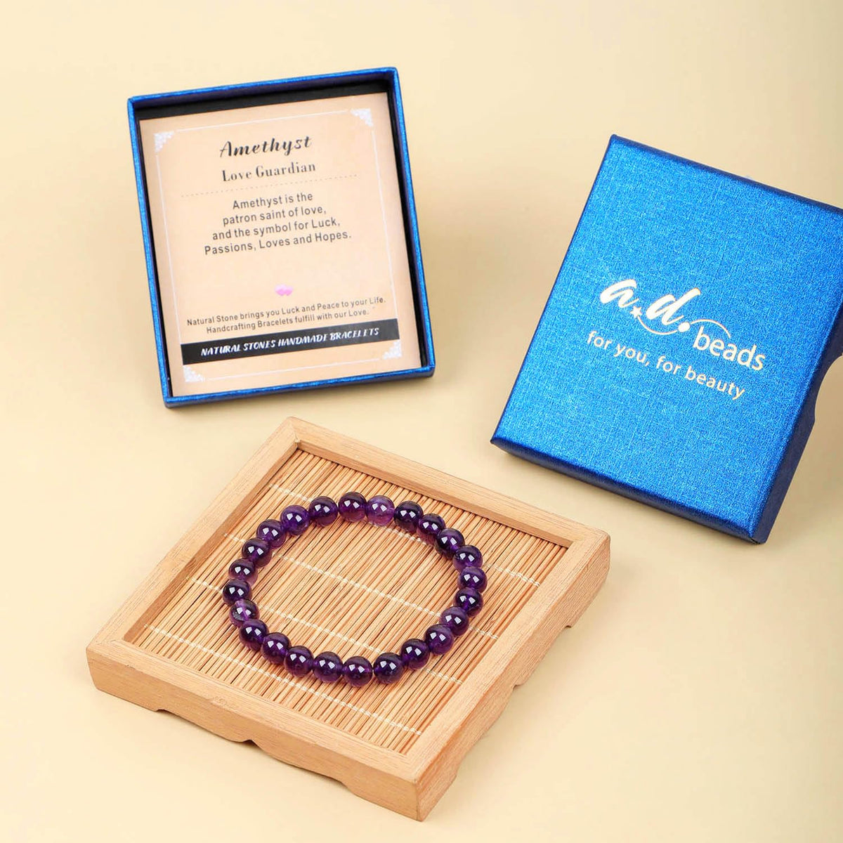 AD Beads Handmade Gemstone Stretch Elastic Bracelet Crystal Healing Reiki Nature's Beauty and Spiritual Essence Unisex (4mm, Amethyst (Love Guardian))
