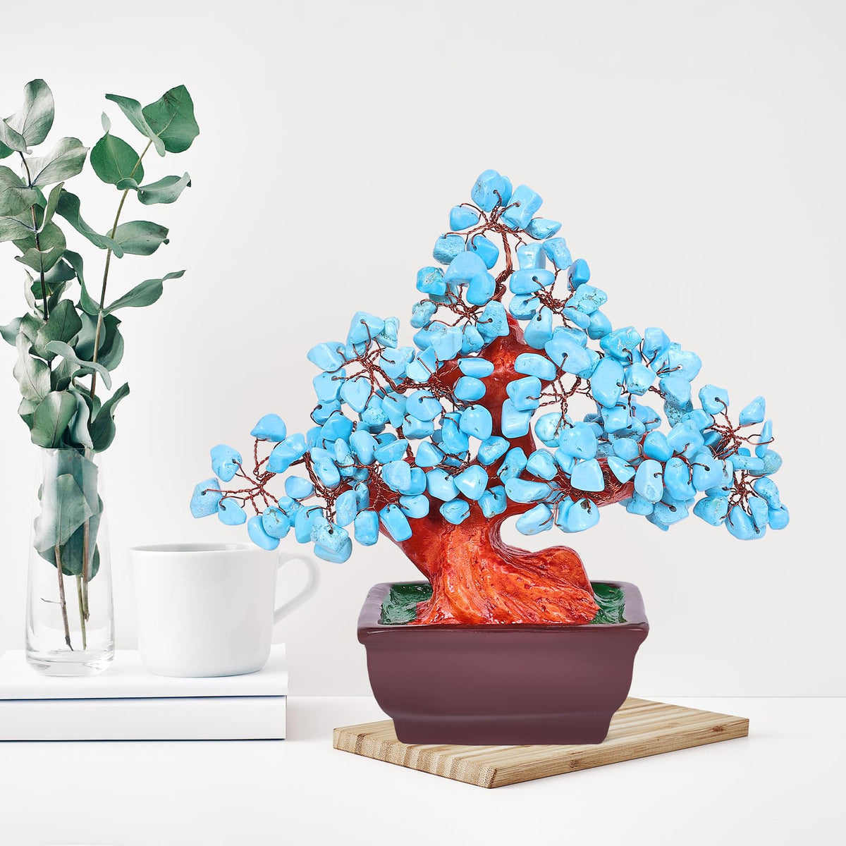 AzureLeap Feng Shui Quartz Crystal Money Tree Bonsai Style Decoration for Luck and Wealth (Blue)