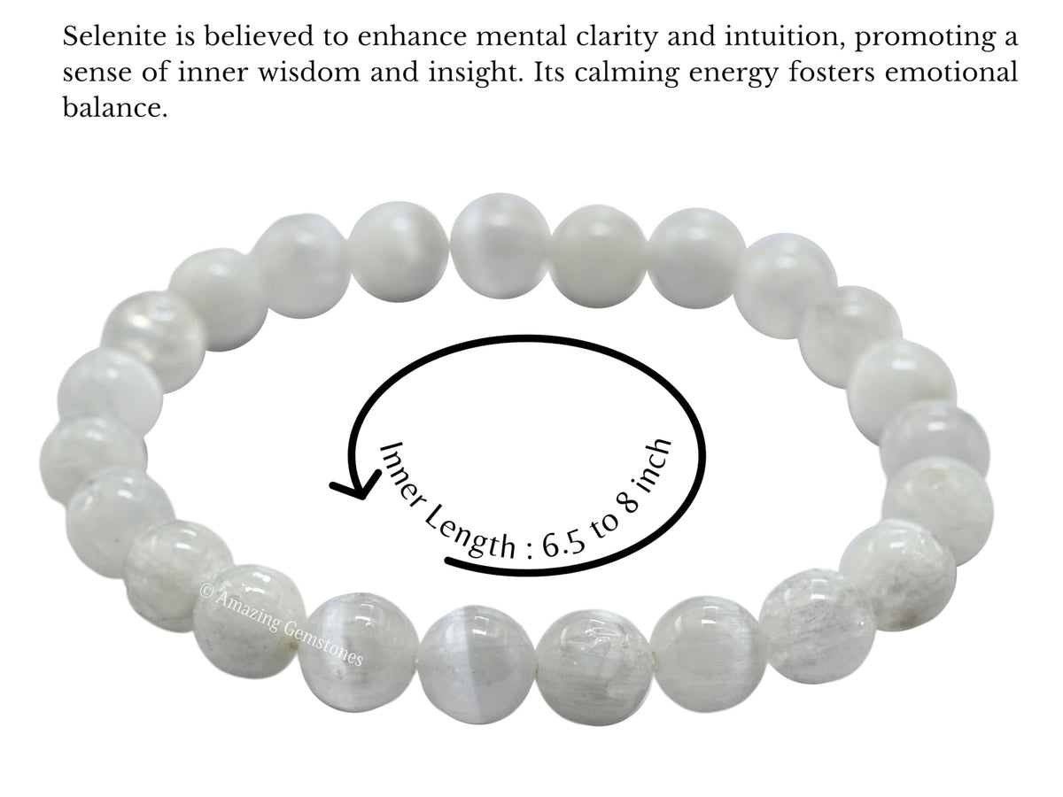 Amazing Gemstone Crystal Bracelet for Women Men's Gifts - Protection Healing Crystal Bracelet - 8mm Gemstone Beaded Stretchable Bracelet Pulseras Para Hombres Mujer Stocking Stuffers Mothers Day Gift (Selenite)