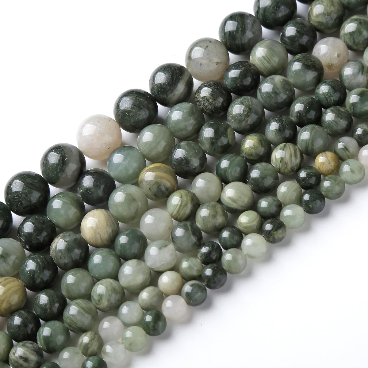 45pcs 8mm Natural Green Hair Quartz Stone Beads for Jewelry Making DIY Bracelet Necklace Accessories 15" Energy Healing Power Round Stone Beads(8mm, Green Hair Quartz)
