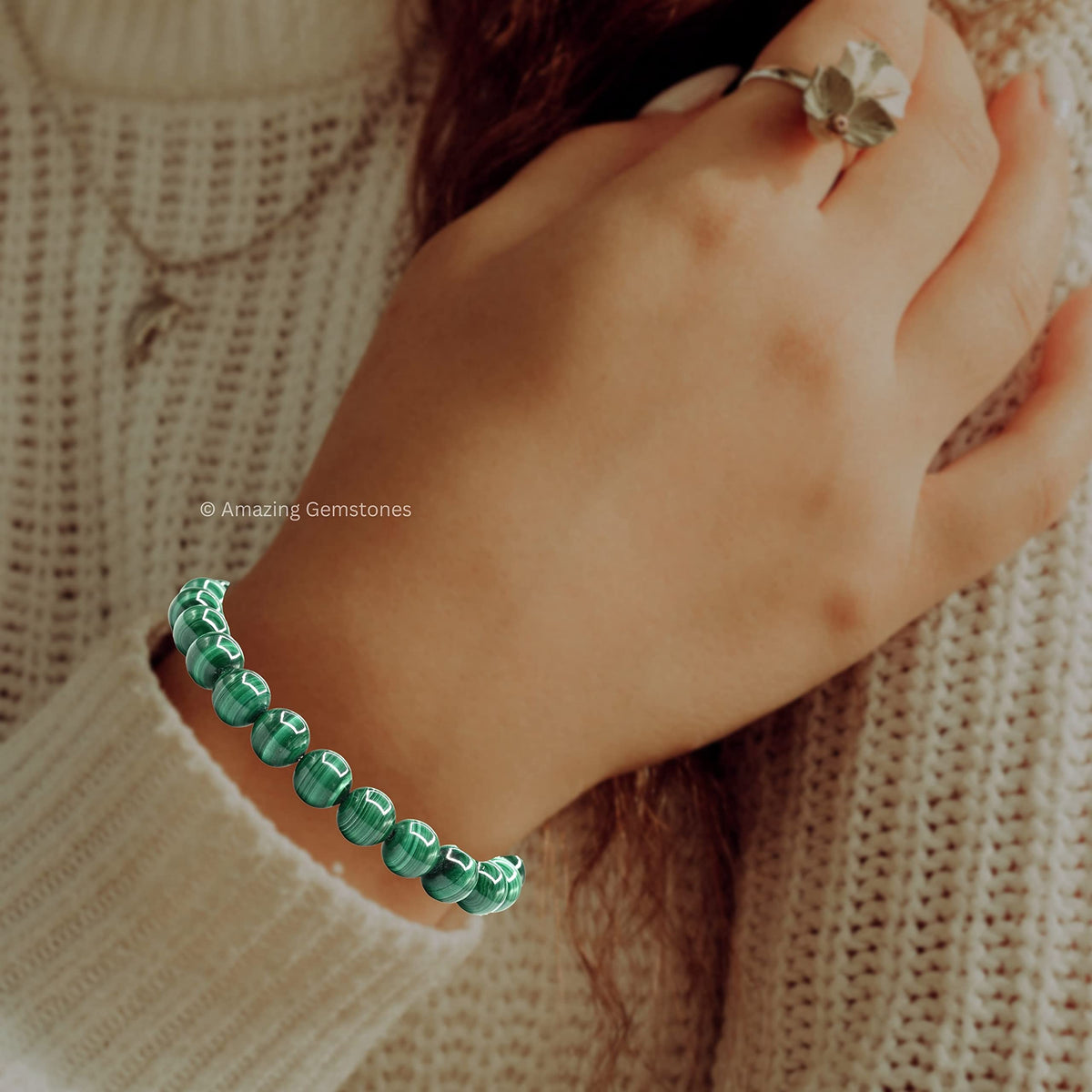 Amazing Gemstone Malachite Bracelet for Women Men's Gifts - Protection Healing Crystal Bracelet - 8mm Gemstones Beaded Adjustable Bracelet Pulseras Para Hombres Mujer Stocking Stuffers