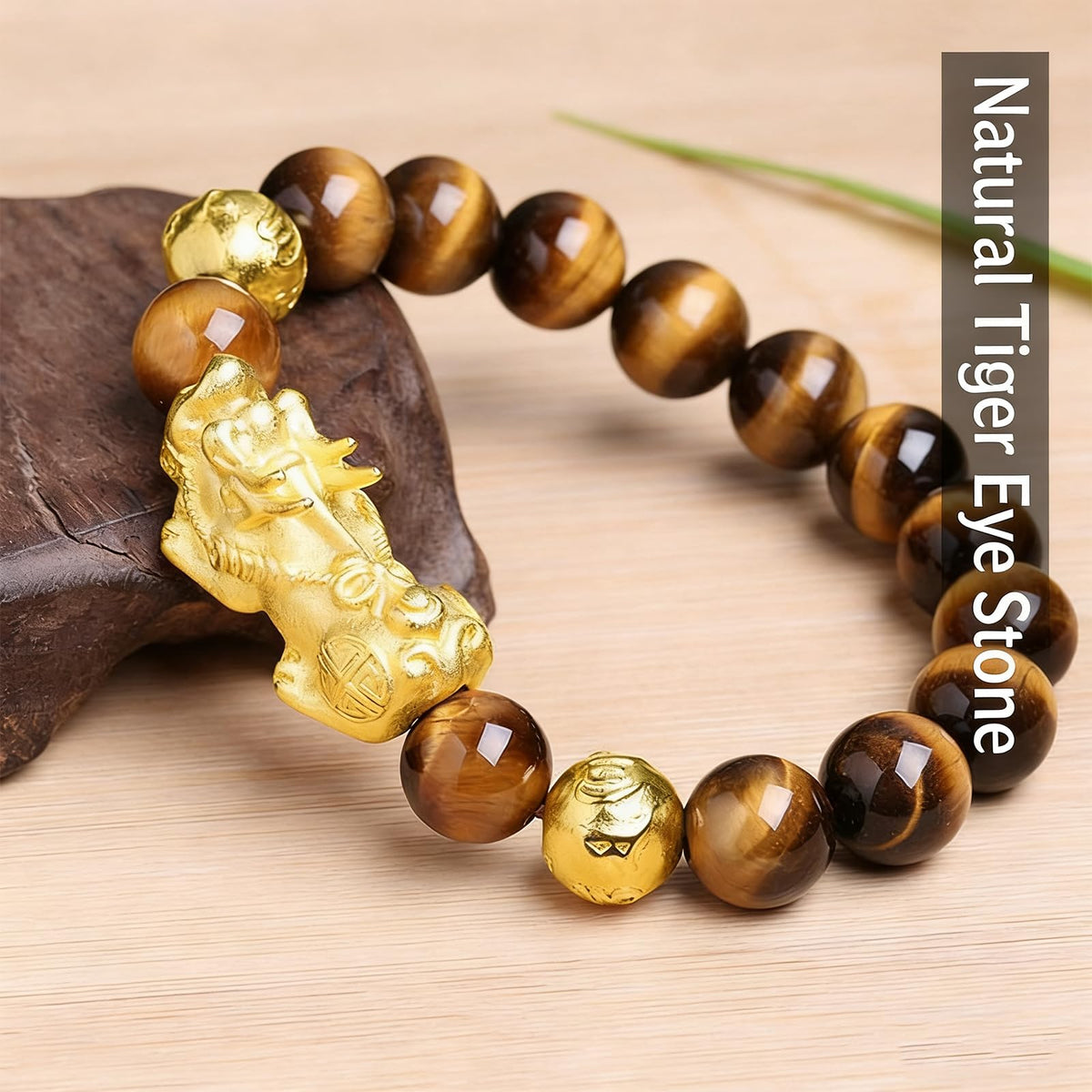 FYXOTI 12mm Tigers Eye Beaded Bracelets for Women Men,Pixiu Feng Shui Good Luck Protection Bracelet Elastic Stretch Wealth Jewelry for Wrist 6-8 Inches