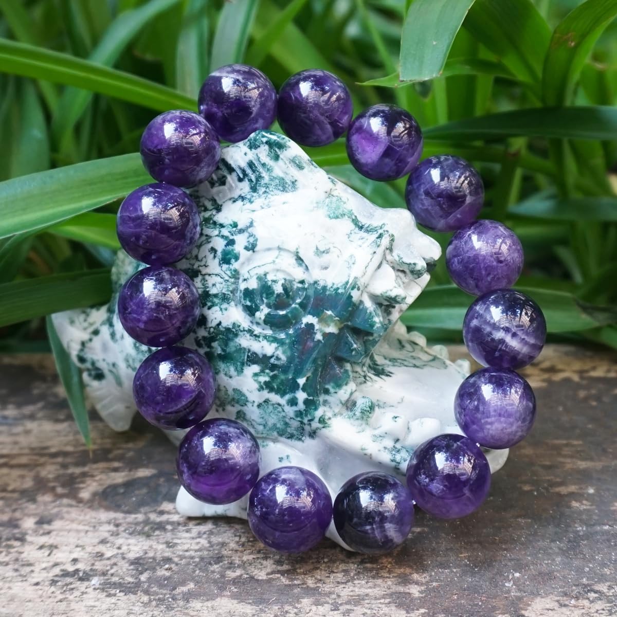 TaHLga 16MM Amethyst Bracelet for Men | Natural Third Eye & Crown Chakra Crystal | Fits for 8" Large Wrist | Emotional Healing Spiritual Gift for Talismans & Amulets & Feng Shui