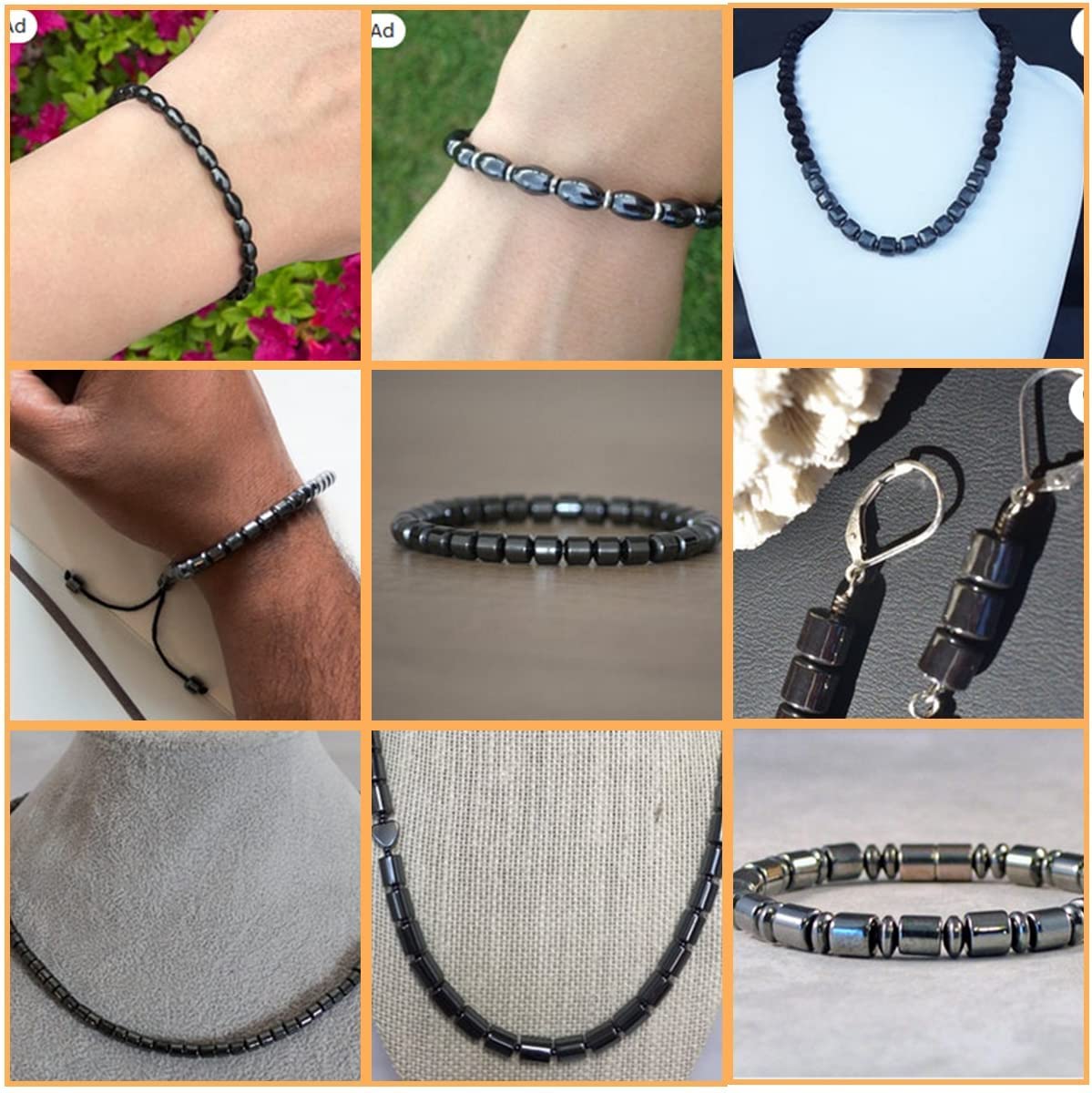 HAAMIIQII 160pcs 8mm Natural Black Hematite Loose Gemstone Beads Rondelle Shape Spacer Stone Beads for Jewelry Making DIY Bracelets Necklaces Crafting