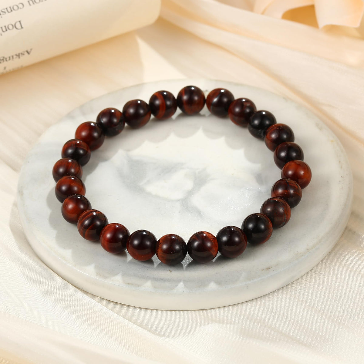 M MOOHAM Beaded Bracelets for Mens Gifts - Lava Rock Beaded Red Tiger Eye Bracelets for Mens Jewelry Gifts