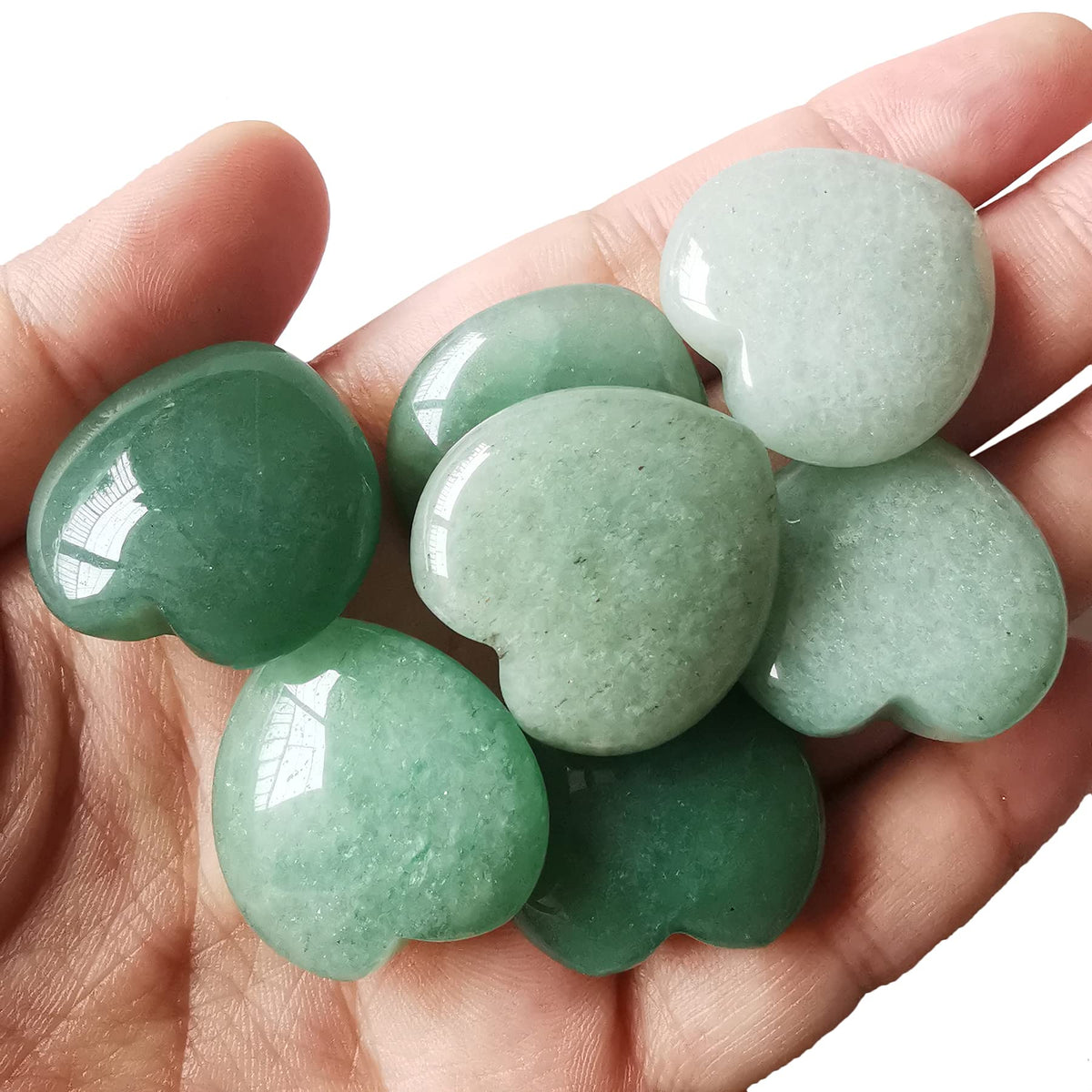 Loveliome 4 Pcs Natural Green Aventurine Love Heart Palm Stone Reiki Balancing Worry Stone(1 Inch)