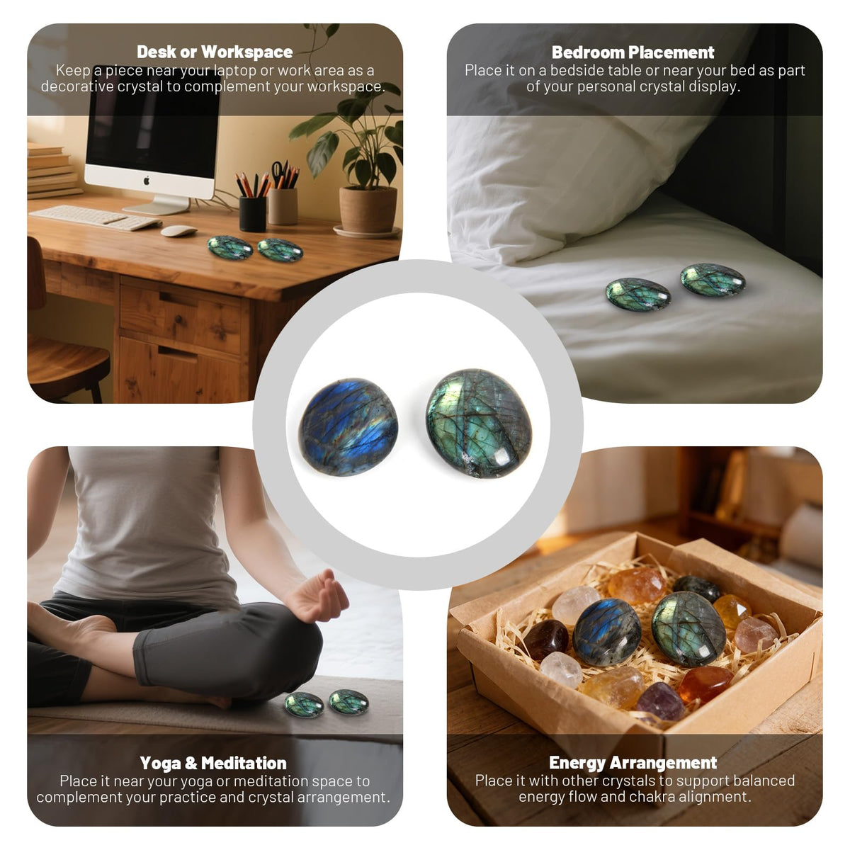 Orientrea Labradorite Palm Stone-2 Pcs Labradorite Pocket Energy Stones, Smooth Healing Crystal Worry Stone