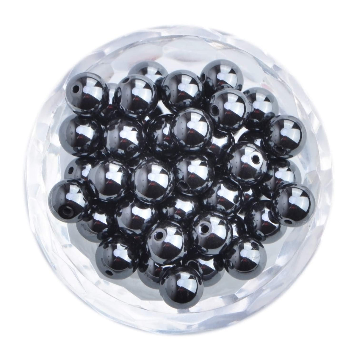 100Pcs Natural Crystal Beads Stone Gemstone Round Loose Energy Healing Beads with Free Crystal Stretch Cord for Jewelry Making (Hematite, 8MM)