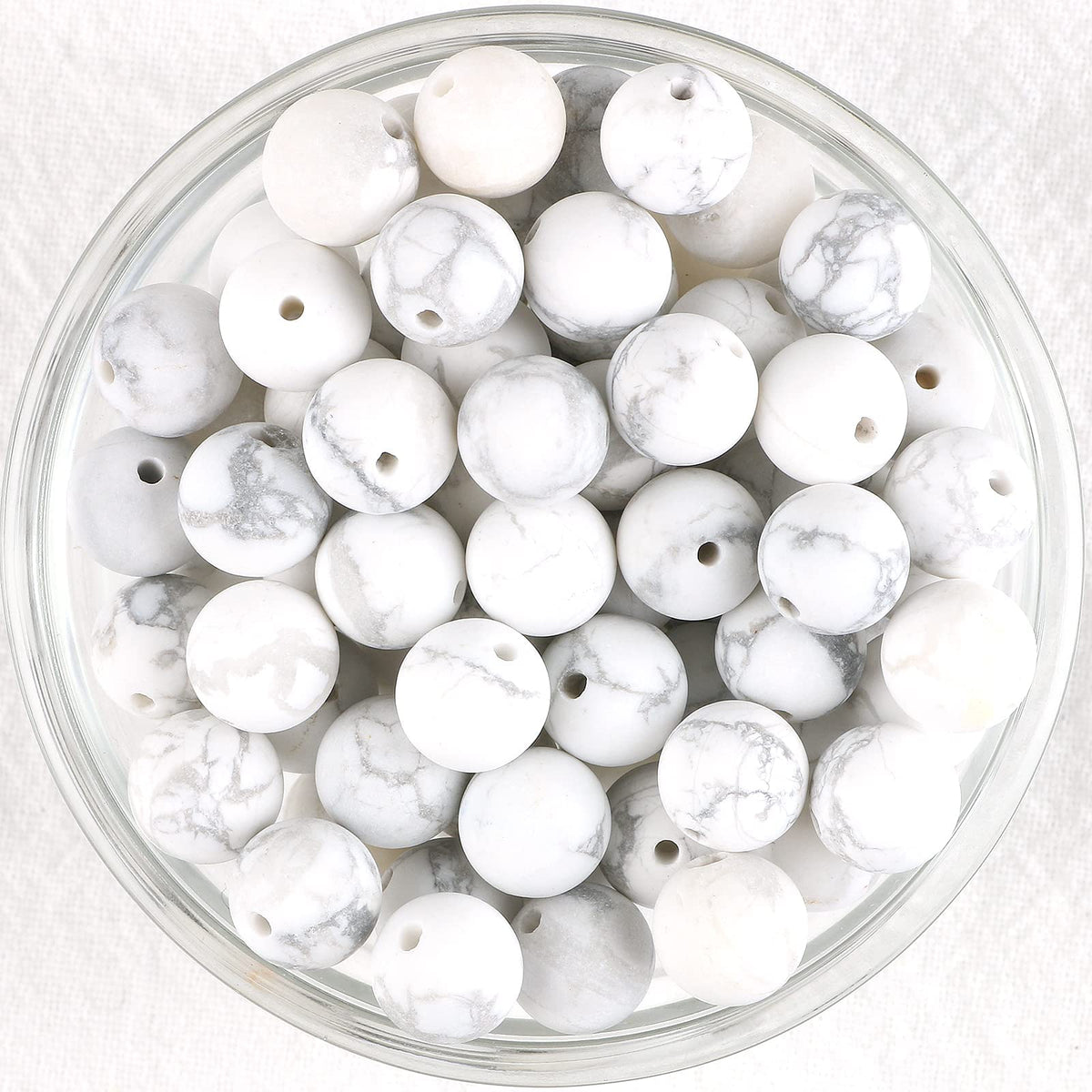 NITOPUPU 100Pcs 8mm Natural Matte Howlite Beads Round Loose Gemstone Stone Beads for Jewerly Making with Crystal Stretch Cord