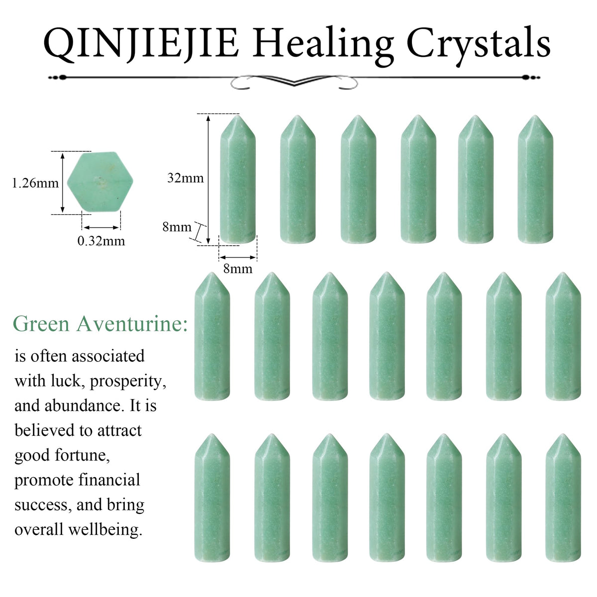 QINJIEJIE Green Aventurine 20 PCS Healing Crystals Stones Sets Wands Bulk Natural Pocket Crystal Towers Assorted Pointed Reiki Gemstones Polished Energy Meditation Chakra Gifts for Women Men