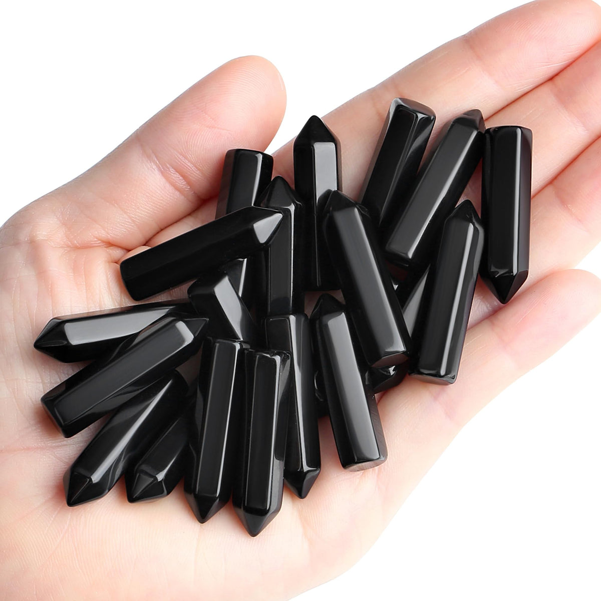 QINJIEJIE Black Obsidian 20 PCS Healing Crystals Stones Sets Wands Bulk Natural Pocket Crystal Towers Assorted Pointed Reiki Gemstones Polished Energy Meditation Chakra Gifts for Women Men
