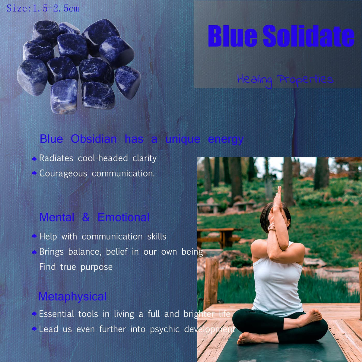 Blue Solidate Tumbled Polished Natural Healing Crystals Stones Bulk Stones Crystal for Energy Reiki Tumbling Cabbing Balancing Decoration Gemstones Crystal Healing Meditation Therapy Gift 100g