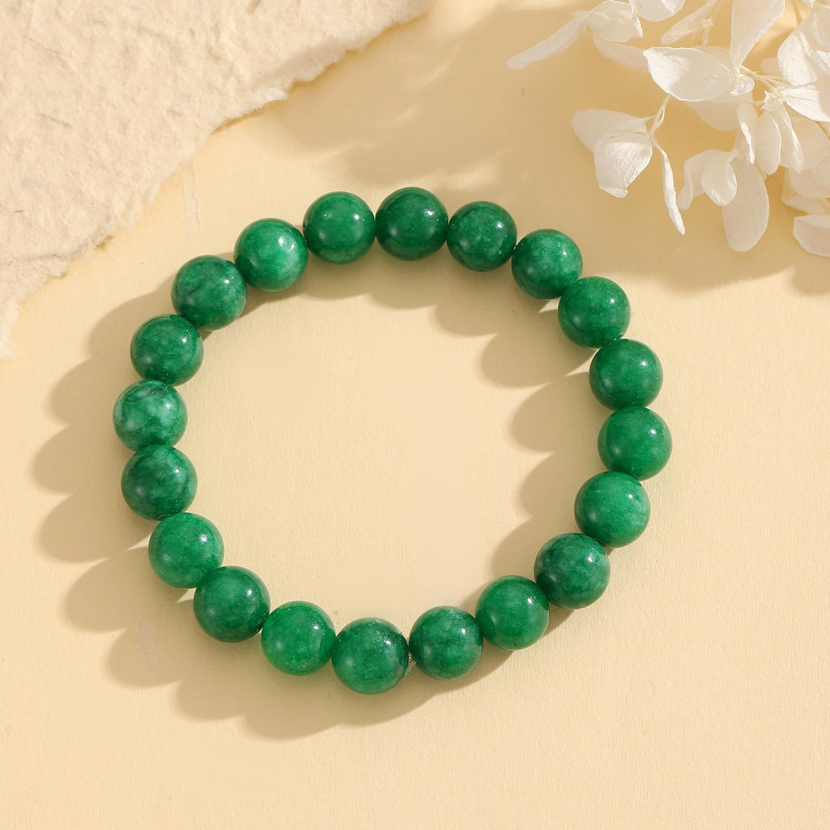 Green Jade Bracelet for Women | Natural Real Jade Crystal Beaded Stretch Bracelet 10mm | Gift for Her Luck Prosperity Healing Gemstone Jewelry