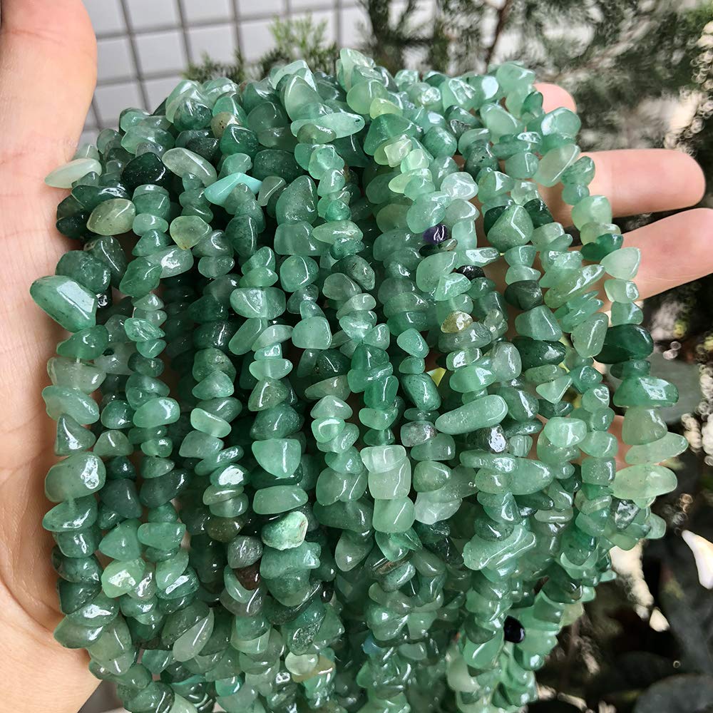 favoramulet 5-8mm Green Aventurine Tumbled Stone Chip Beads for Jewelry Making, Irregular Shaped Healing Crystal Loose Bead Supply, Pack of 2 Strands(64 inches)