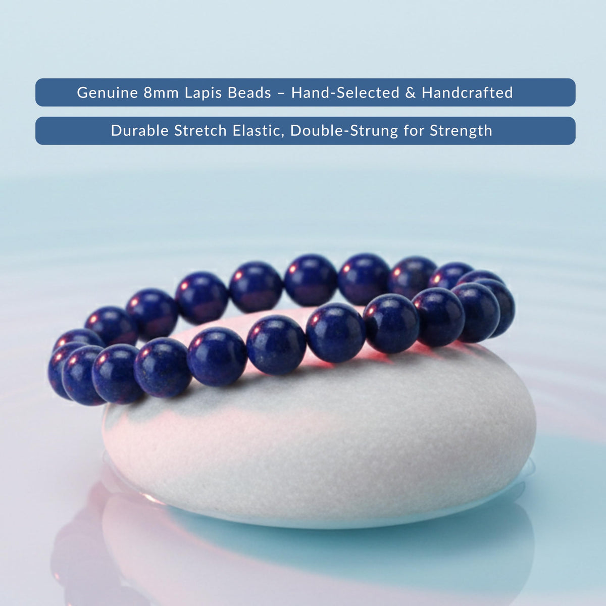 Cherry Tree Collection Blue Lapis Lazuli Beaded Bracelet – Genuine 8mm Gemstone Stretch Bracelet for Men & Women – Handmade Crystal Bracelet - (Blue Lapis Lazuli - S)