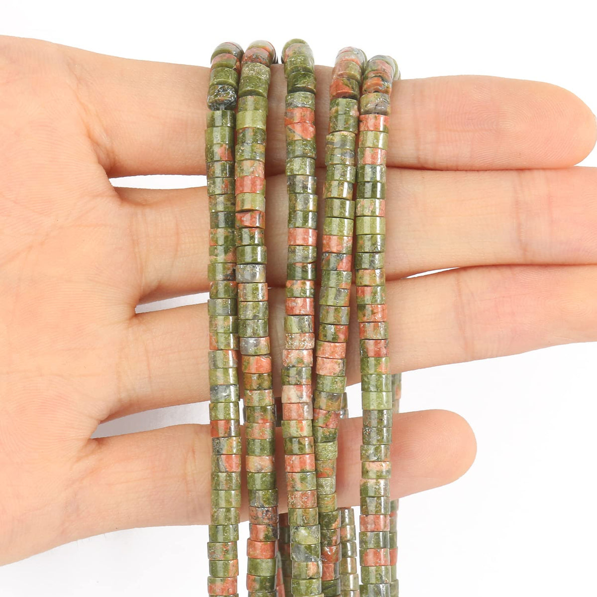 NITOPUPU 150Pcs 4×2mm Natural Unakite Spacer Stone Beads for Jewelry Making Supplies, Loose Semi Flat Round Gemstone Tube Beads for Bracelets DIY Crafts