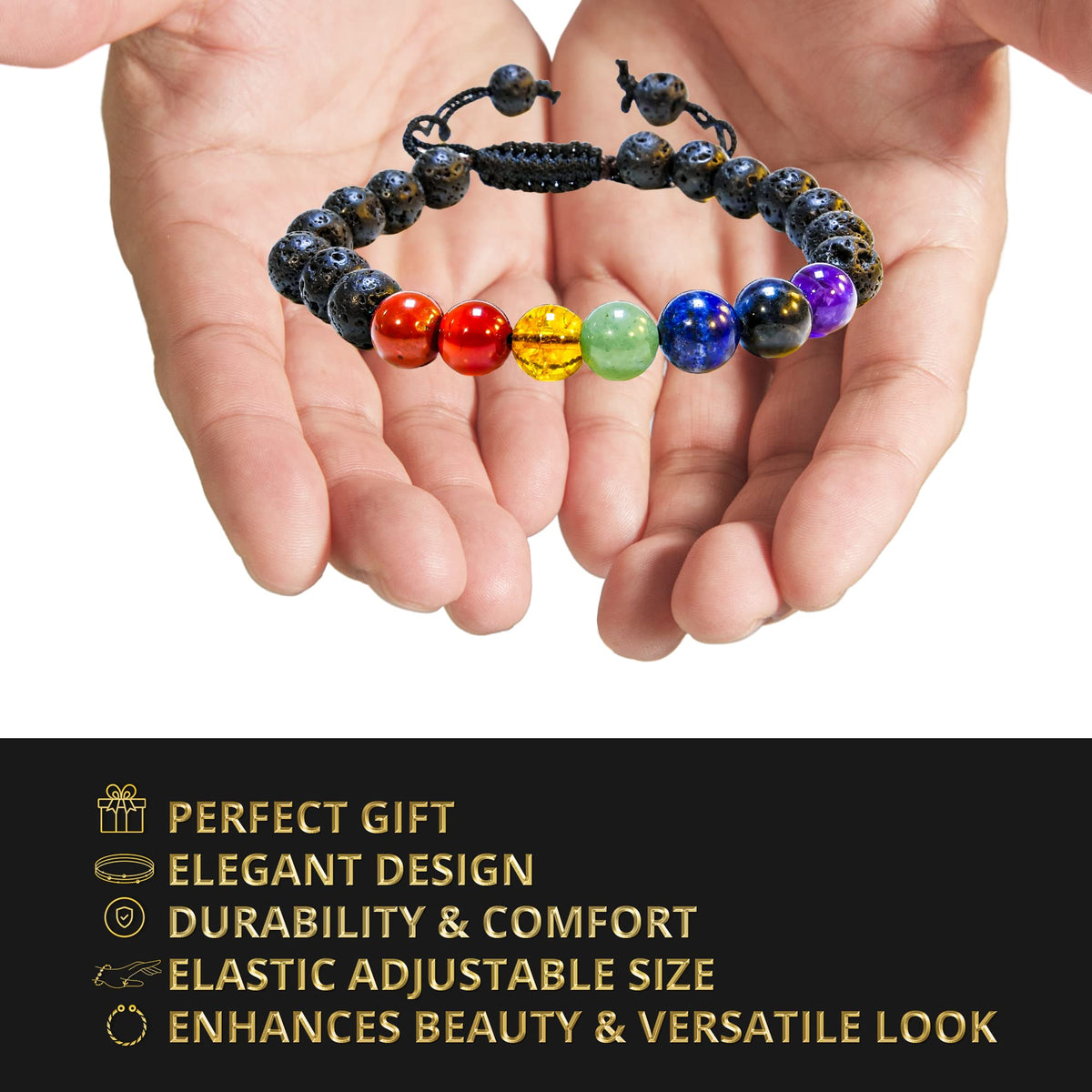 ANAYA AGATE Healing Crystal Bracelet – Chic Gemstone Bracelet for Men and Women – 8mm Round Bead Bracelets for Spiritual Healing, Protection, Positive Energy - 7 Chakra, Lava