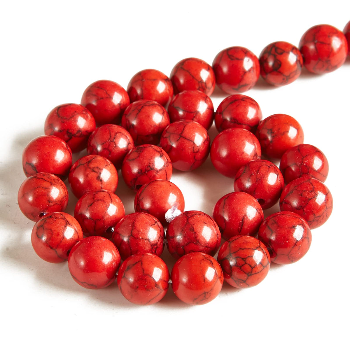 100pcs 8mm Red Turquoise Beads Natural Gemstone Beads Round Loose Beads for Jewelry Making