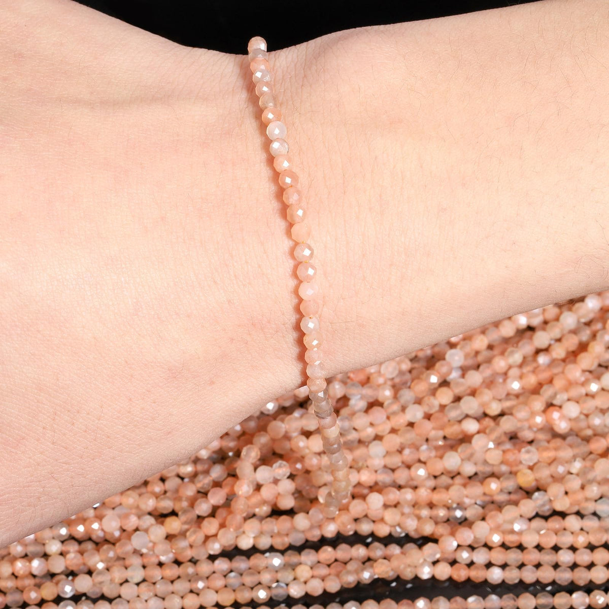 Song Xi 120pcs 3mm Natural Sunstone Gemstone Beads Faceted Round Loose Stone Beads for Jewelry Making (1 Strand)