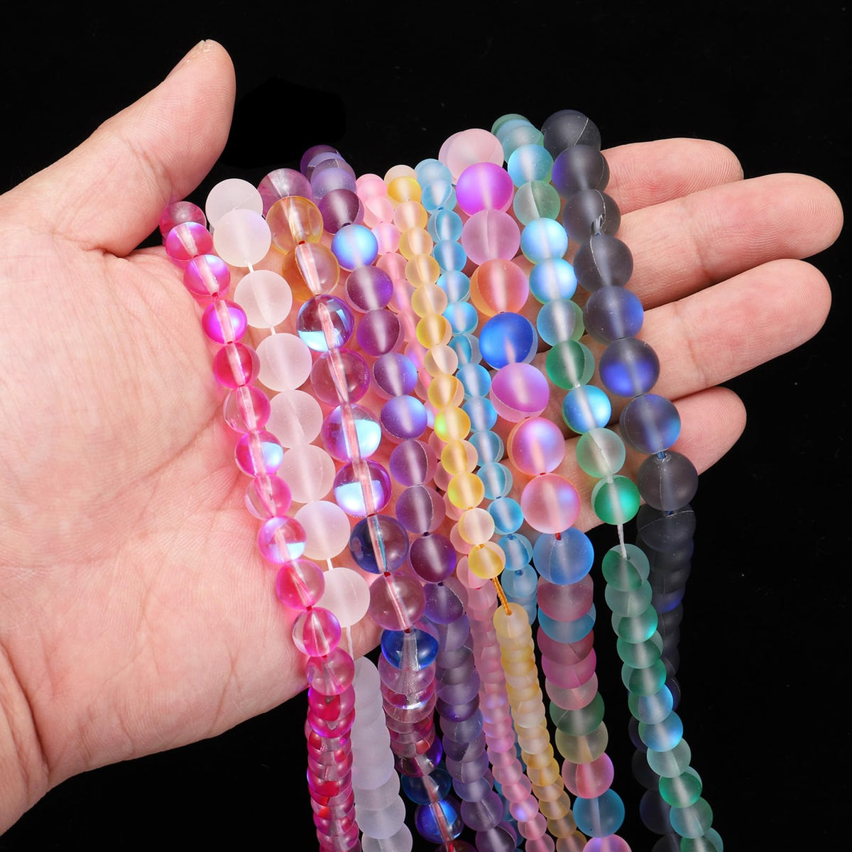 uxcell Matte Crystal Glass Beads 10mm Synthetic Frosted Shining Semi-Precious Round Loose Beads Synthetic Moonstone for Jewelry Making DIY Bracelet, Purple