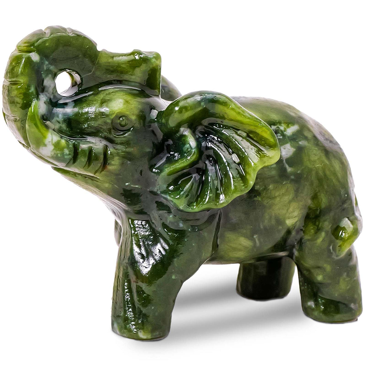 Apengshi Natural Crystal Raw Stone Jade Figurine,Cute Decorative Animal Statue (Running Elephant)