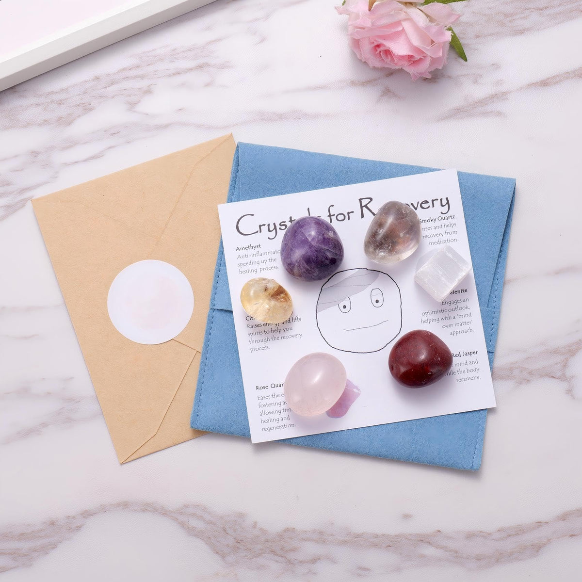 Healing Crystals for Strength and Recovery, Self Care Crystal Set for Positive Energy and Encouragement, Thinking of You Get Well Soon Gifts for Women Men Friends Family