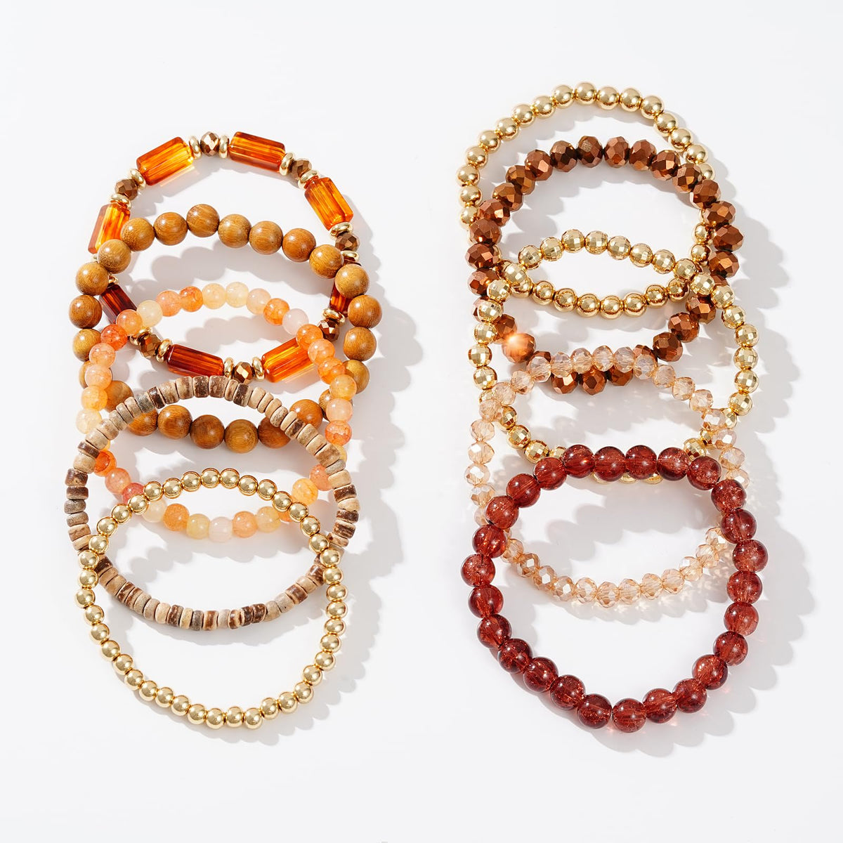 GOOJIDS Surfer Heishi Clay Bead Bracelets for Women Bohemian Stackable Gold Plated Beaded Stretch Bracelets Elastic Layering Friendship Bracelets Set Boho Jewelry
