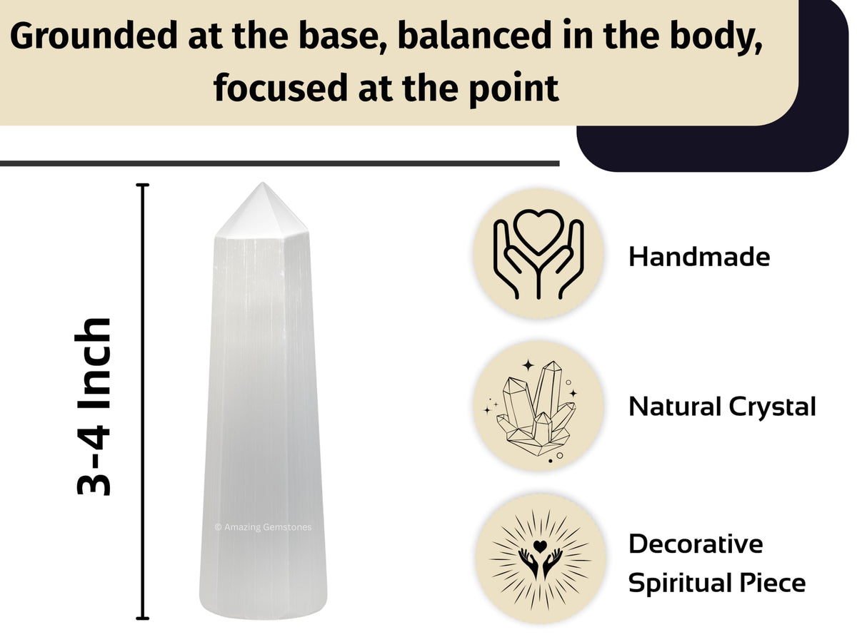 Amazing Gemstone Selenite Crystal Towers - Natural Healing Crystal Point Obelisk for Reiki Healing and Crystal Grid (2" to 3" INCH)