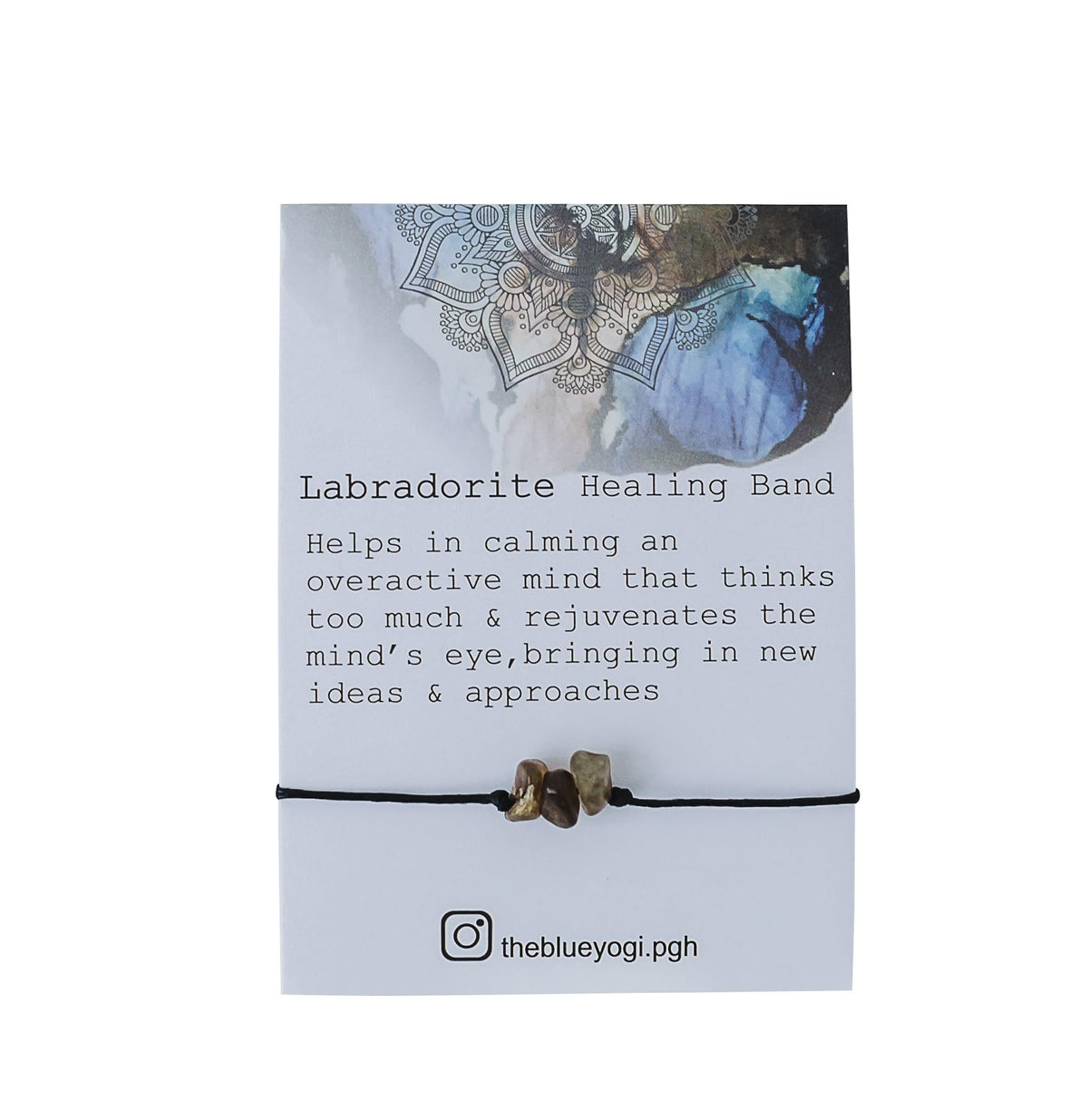 The Blue Yogi Healing band -2 in 1 protection Bracelet/Anklet with an affirmation- Tie Closure (Labradorite)