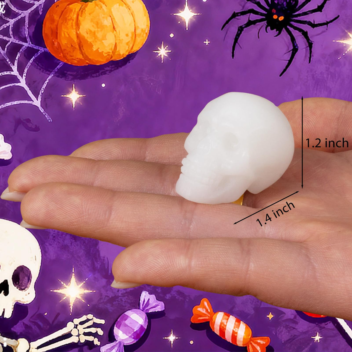 Hguxmcu White Jade Crystal Skull, 1.4 Inch Miniature Hand Carved Reiki Healing Pocket Stone, Small Collectible Skull Figurine for Altar Home Office Decor, Crystal Statue Meditation Gift for Men Women