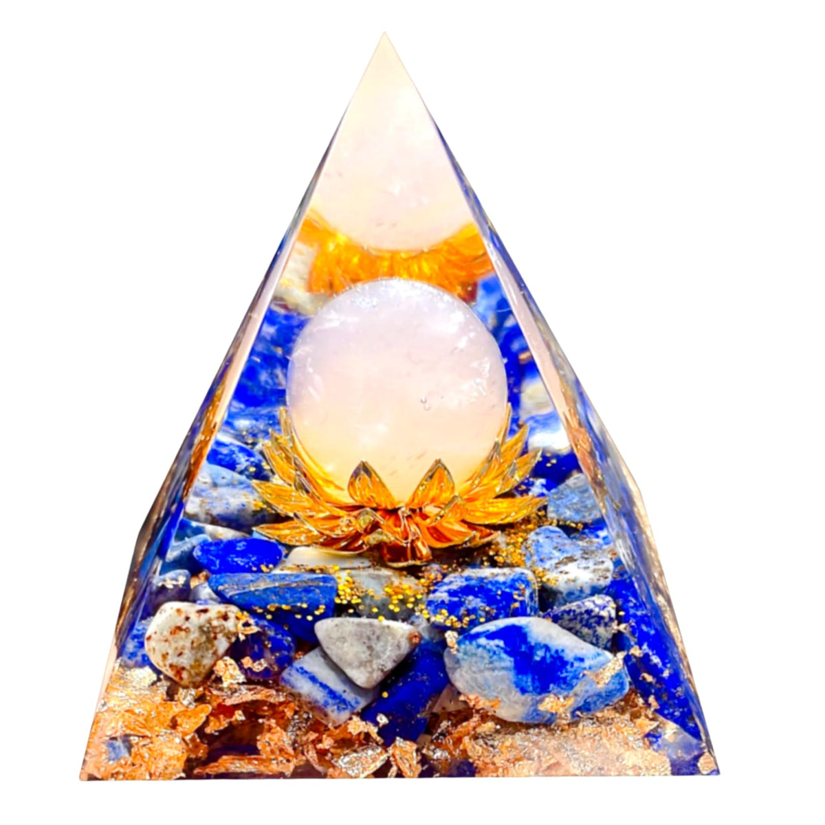 Saefheled The Flower of Life Orgone Pyramid,Positive Energy Lapis Lazuli&Pink Crystal Orgonite Crystal Healing Pyramid,for Reduce Stress,Balance chakra,Meditation Attract Luck,Accumulate Wealth&Health
