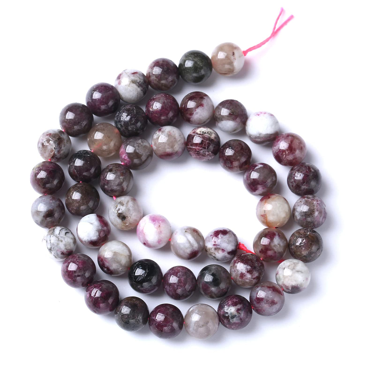 Plum Bossom Tourmaline 38pcs Natural 10mm Round Loose Spacers Energy Healing Power Stone Beads for Jewelry Making DIY Bracelet Necklace 15" (Plum Bossom Tourmaline, 10mm)