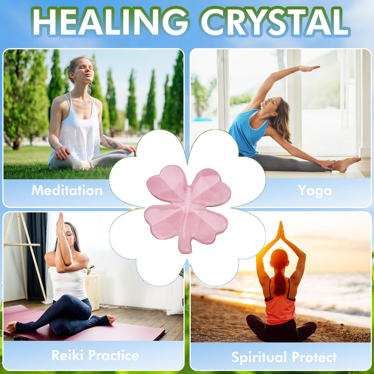 Hguxmcu Natural Rose Quartz Four Leaf Clover - Feng Shui Lucky Crystal for Love Positivity, Polished Healing Stone Decor, Birthday Gift for Her Gift for Women Men