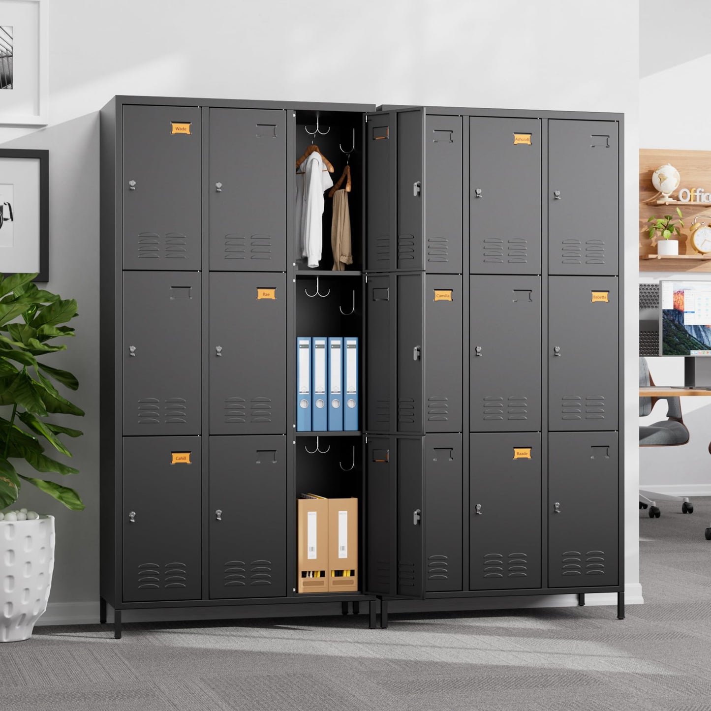 METAN Metal Locker for School Office Gym Bedroom,9 Doors Black Steel Storage Locker Cabinet for Employees, Industrial Storage Locker, Assembly Required (9 Door-Black)