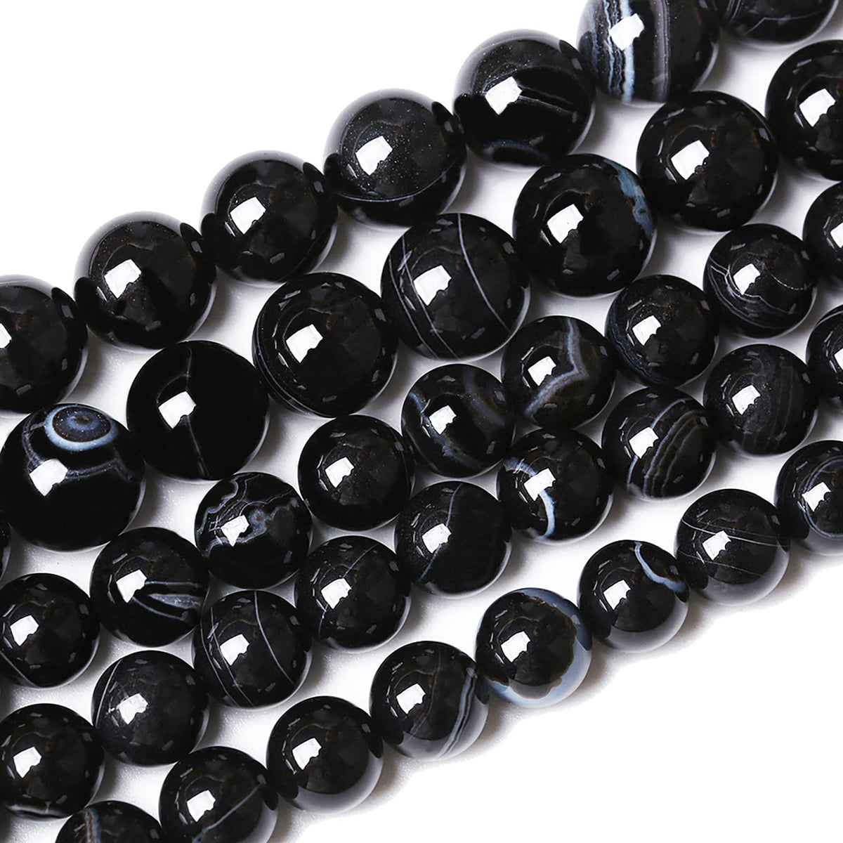 45PCS 8mm Natural Black Striped Agate Beads Gemstone Round Loose Beads for Jewelry Making DIY Bracelet Necklace 15" Inch