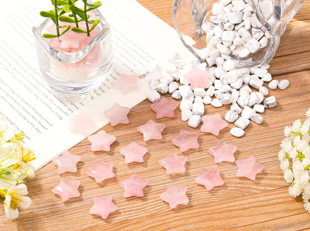 DUQGUHO 20 Pcs Rose Quartz Crystals Star Natural Healing Crystal Set Polished Stone Protection Sacred Meditation Energy Reiki Balancing Crystal