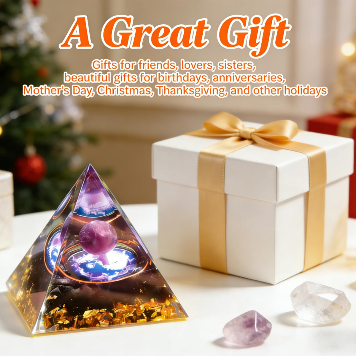 Crystal Column Orgonite Pyramid, Positive Energy Obsidian&Lapis Lazuli Orgone Crystal Healing Pyramid, for Reduce Stress, Balance Chakra, Meditation, Attract Luck, Accumulate Wealth&Health (Purple)