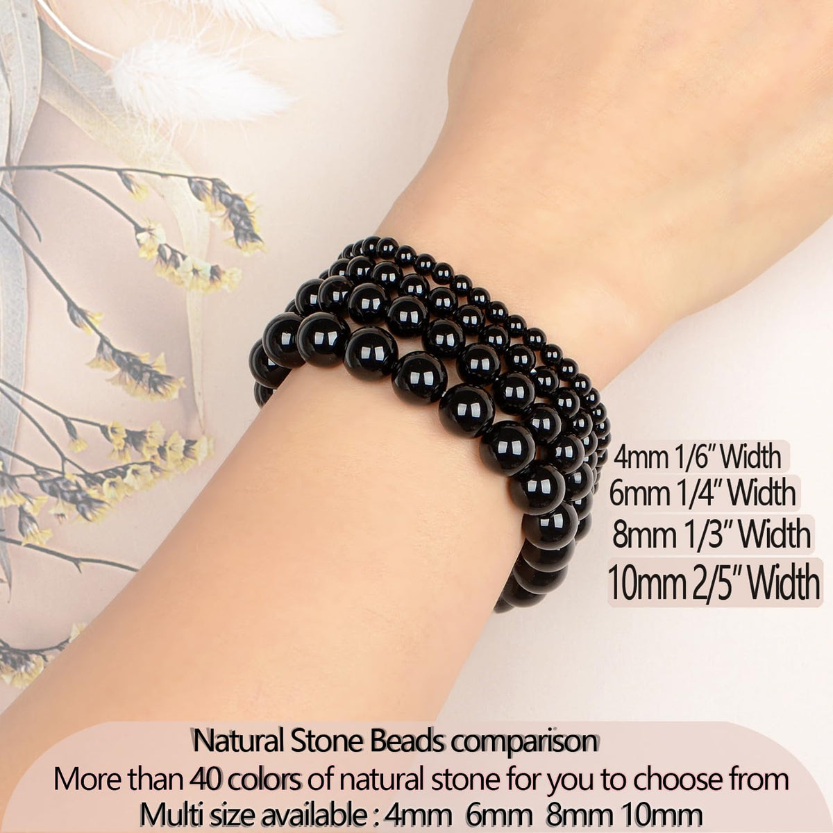 LPBeads Handmade Natural Gemstone Stretch Elastic 4m Black Onyx Bracelet Healing Crystal Round Stone Beads Jewelry Gifts for Women Men
