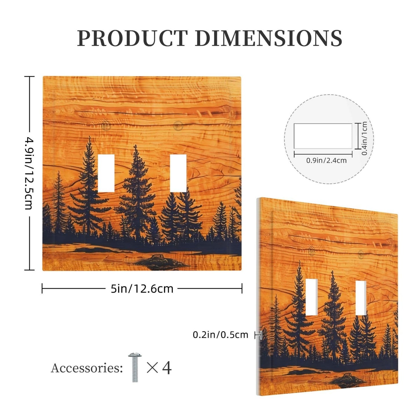 Country Farmhouse Brown Rustic Pine Tree Forest Woods Wooden 2 Gang Double Toggle Light Switch Cover Wallplate Decorative Outlet Covers Electrical Switchplate For Bathroom Bedroom Decor 5 * 4.9