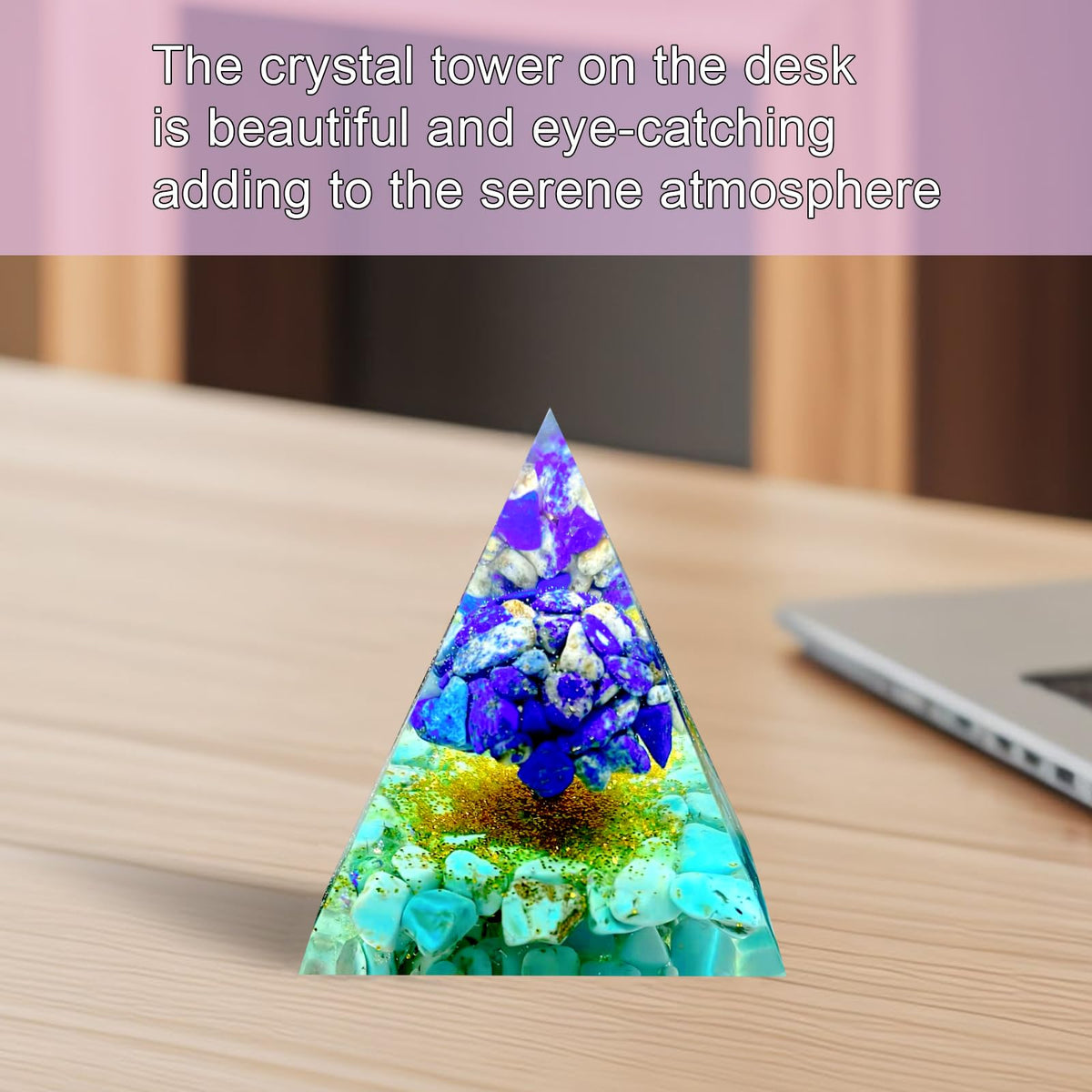 Saefheled Tree of Life Orgone Pyramid,Natural Energy Lapis Lazuli Turquoise Orgonite Healing Crystal Pyramid,for Reduce Stress,Balance Chakra,Meditation Attract Luck,Accumulate Wealth Health(6cm)