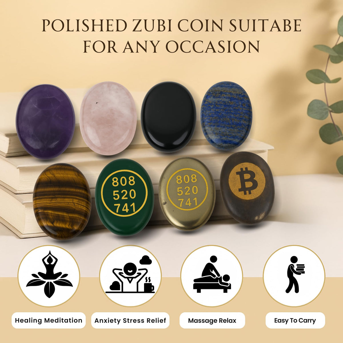 TRRYSTALS Natural Black Obsidian Zibu Coin | Engraved Gemstone Coin for Meditation & Décor | Small Polished Stone Collectible Token For Good Luck